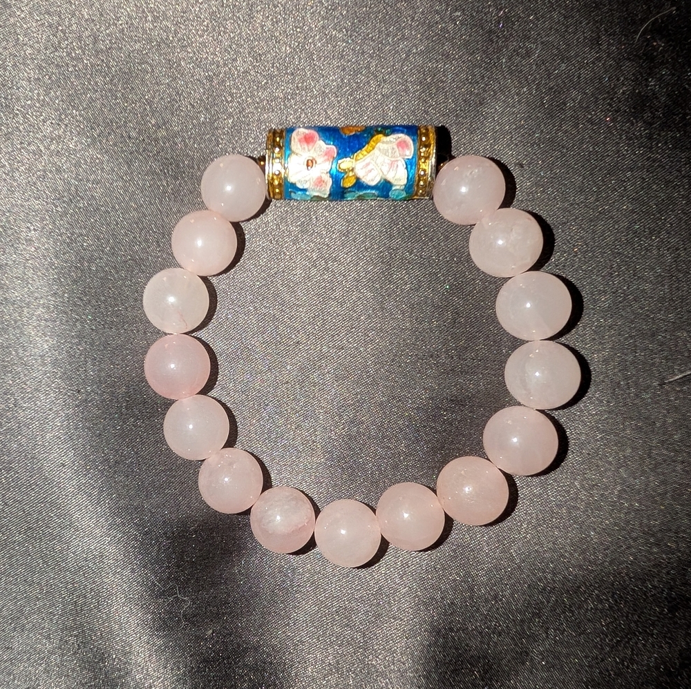 Rose Quartz And Cloisonne Bracelet - Picture 6 of 7